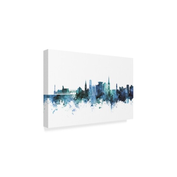 Michael Tompsett 'Bournemouth England Blue Teal Skyline' Canvas Art,16x24